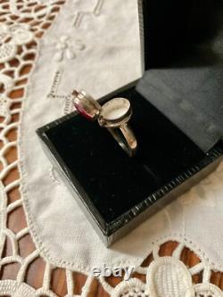 Ancienne Bague A Poison Argent Massif Ajourée Pierre Rubis Véritable