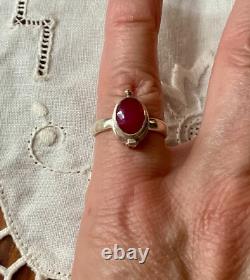 Ancienne Bague A Poison Argent Massif Ajourée Pierre Rubis Véritable