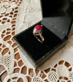 Ancienne Bague A Poison Argent Massif Ajourée Pierre Rubis Véritable