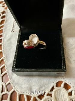 Ancienne Bague A Poison Argent Massif Ajourée Pierre Rubis Véritable
