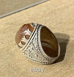 Ancienne Bague Afghane, XX, Argent Massif, Cornaline, Intaille Scorpion