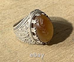 Ancienne Bague Afghane, XX, Argent Massif, Cornaline, Intaille Scorpion