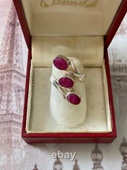 Ancienne Bague Argent Massif 3 Rubis Véritables Bijou Unique
