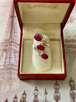 Ancienne Bague Argent Massif 3 Rubis Véritables Bijou Unique