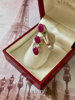 Ancienne Bague Argent Massif 3 Rubis Véritables Bijou Unique