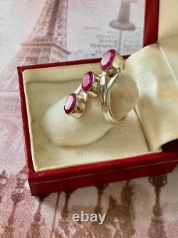 Ancienne Bague Argent Massif 3 Rubis Véritables Bijou Unique