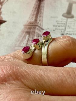 Ancienne Bague Argent Massif 3 Rubis Véritables Bijou Unique