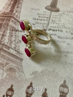 Ancienne Bague Argent Massif 3 Rubis Véritables Bijou Unique