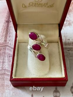 Ancienne Bague Argent Massif 3 Rubis Véritables Bijou Unique