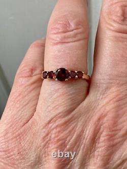 Ancienne Bague Argent Massif Et Or Rose 5 Grenats Véritables Poinçon