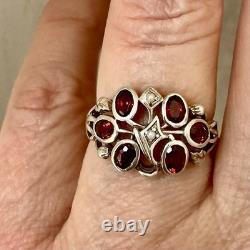 Ancienne Bague Argent Massif Grenat Et Perle Fine Poinçon