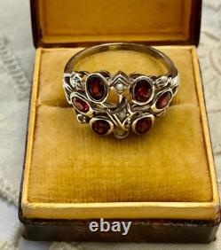 Ancienne Bague Argent Massif Grenat Et Perle Fine Poinçon