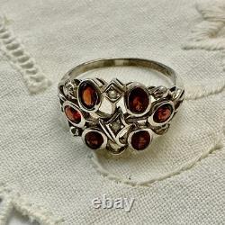 Ancienne Bague Argent Massif Grenat Et Perle Fine Poinçon