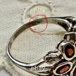 Ancienne Bague Argent Massif Grenat Et Perle Fine Poinçon