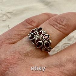 Ancienne Bague Argent Massif Grenat Et Perle Fine Poinçon