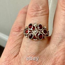 Ancienne Bague Argent Massif Grenat Et Perle Fine Poinçon
