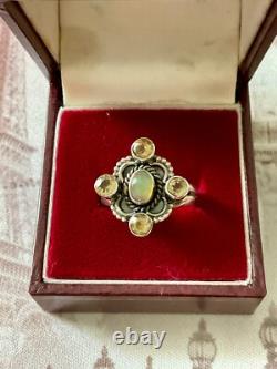 Ancienne Bague Argent Massif Opale Et 4 Citrines Véritables Createur