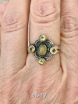 Ancienne Bague Argent Massif Opale Et 4 Citrines Véritables Createur