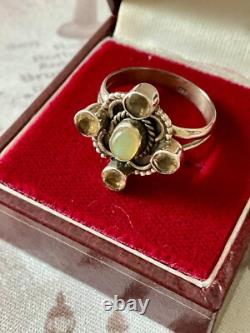 Ancienne Bague Argent Massif Opale Et 4 Citrines Véritables Createur