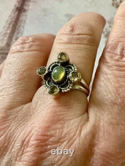 Ancienne Bague Argent Massif Opale Et 4 Citrines Véritables Createur