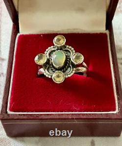 Ancienne Bague Argent Massif Opale Et 4 Citrines Véritables Createur