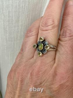 Ancienne Bague Argent Massif Opale Et 4 Citrines Véritables Createur