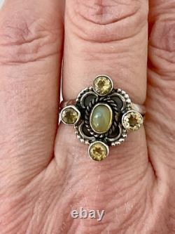 Ancienne Bague Argent Massif Opale Et 4 Citrines Véritables Createur