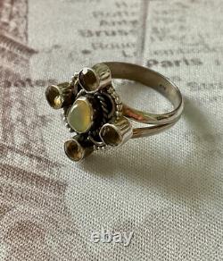 Ancienne Bague Argent Massif Opale Et 4 Citrines Véritables Createur