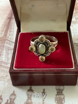 Ancienne Bague Argent Massif Opale Et 4 Citrines Véritables Createur