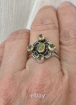 Ancienne Bague Argent Massif Opale Et 4 Citrines Véritables Createur
