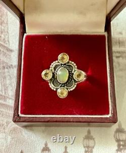 Ancienne Bague Argent Massif Opale Et 4 Citrines Véritables Createur