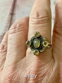 Ancienne Bague Argent Massif Opale Et 4 Citrines Véritables Createur