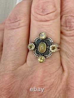 Ancienne Bague Argent Massif Opale Et 4 Citrines Véritables Createur