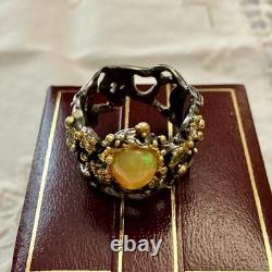 Ancienne Bague Argent Massif Or Opale Et Émeraudes Créateur Design