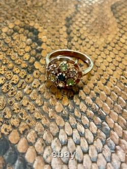 Ancienne Bague Argent Massif Or Rose Vermeil 7 Tourmalines Véritables