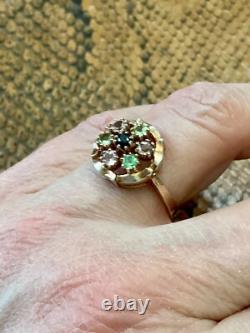 Ancienne Bague Argent Massif Or Rose Vermeil 7 Tourmalines Véritables