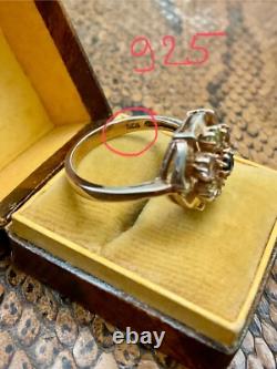 Ancienne Bague Argent Massif Or Rose Vermeil 7 Tourmalines Véritables