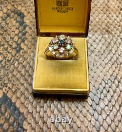 Ancienne Bague Argent Massif Or Rose Vermeil 7 Tourmalines Véritables