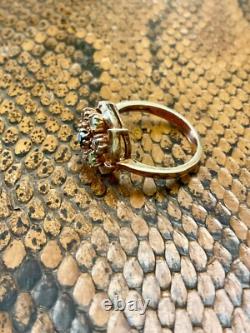 Ancienne Bague Argent Massif Or Rose Vermeil 7 Tourmalines Véritables