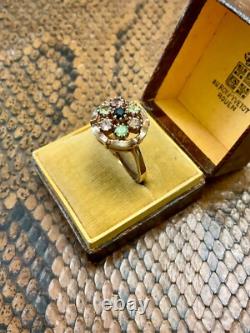 Ancienne Bague Argent Massif Or Rose Vermeil 7 Tourmalines Véritables