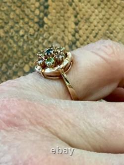 Ancienne Bague Argent Massif Or Rose Vermeil 7 Tourmalines Véritables