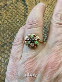 Ancienne Bague Argent Massif Or Rose Vermeil 7 Tourmalines Véritables
