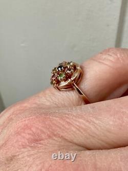 Ancienne Bague Argent Massif Or Rose Vermeil 7 Tourmalines Véritables