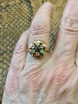 Ancienne Bague Argent Massif Or Rose Vermeil 7 Tourmalines Véritables