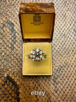 Ancienne Bague Argent Massif Or Rose Vermeil 7 Tourmalines Véritables