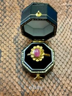 Ancienne Bague Argent Massif Or Véritable Rubis Cabochon Design