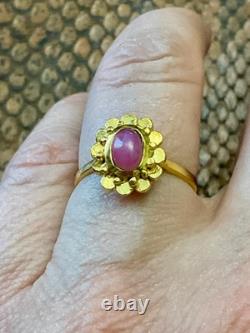 Ancienne Bague Argent Massif Or Véritable Rubis Cabochon Design