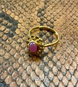 Ancienne Bague Argent Massif Or Véritable Rubis Cabochon Design