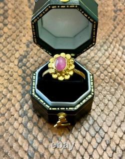 Ancienne Bague Argent Massif Or Véritable Rubis Cabochon Design