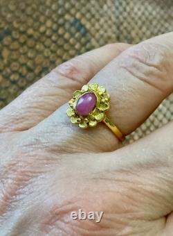 Ancienne Bague Argent Massif Or Véritable Rubis Cabochon Design